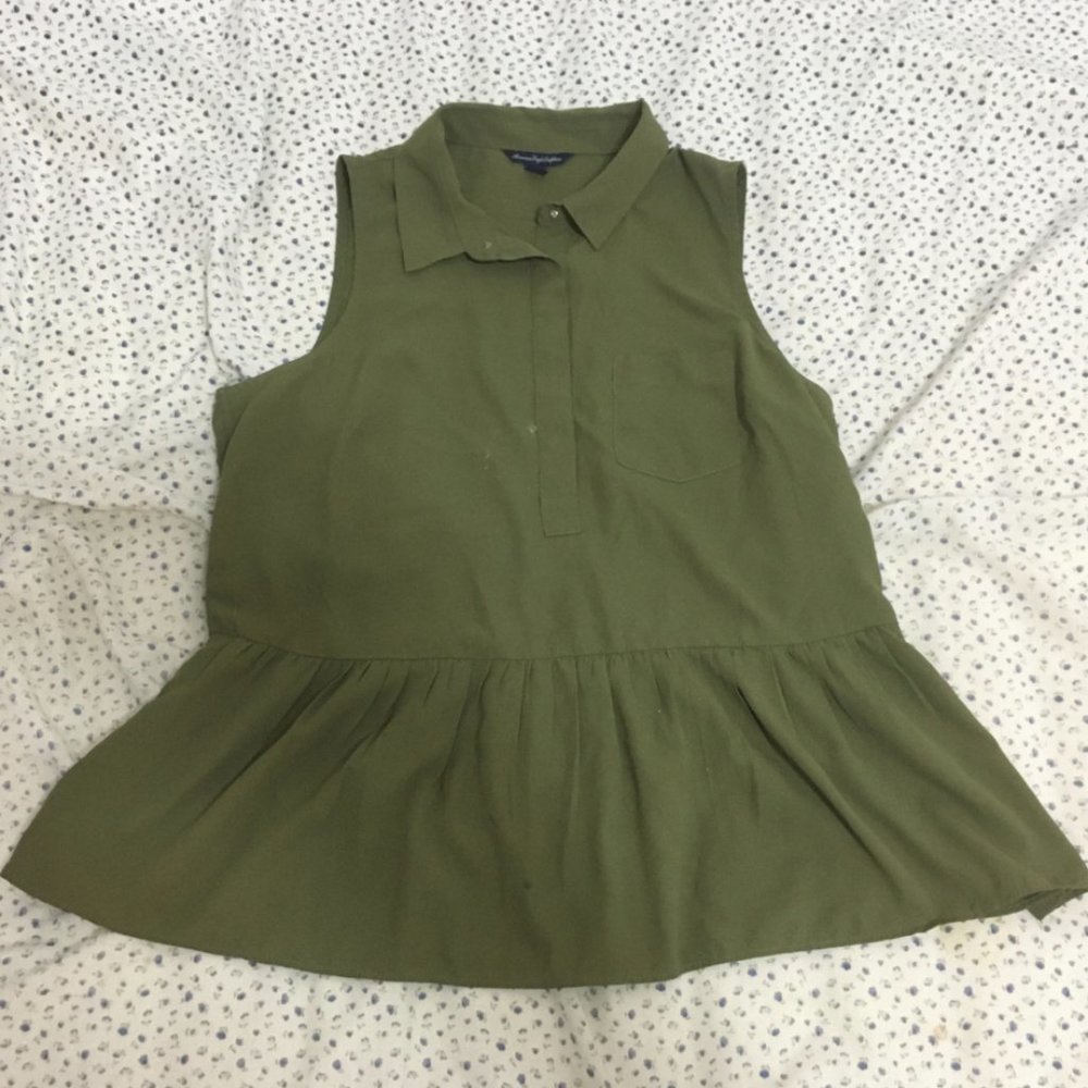 American Eagle olive green peplum top